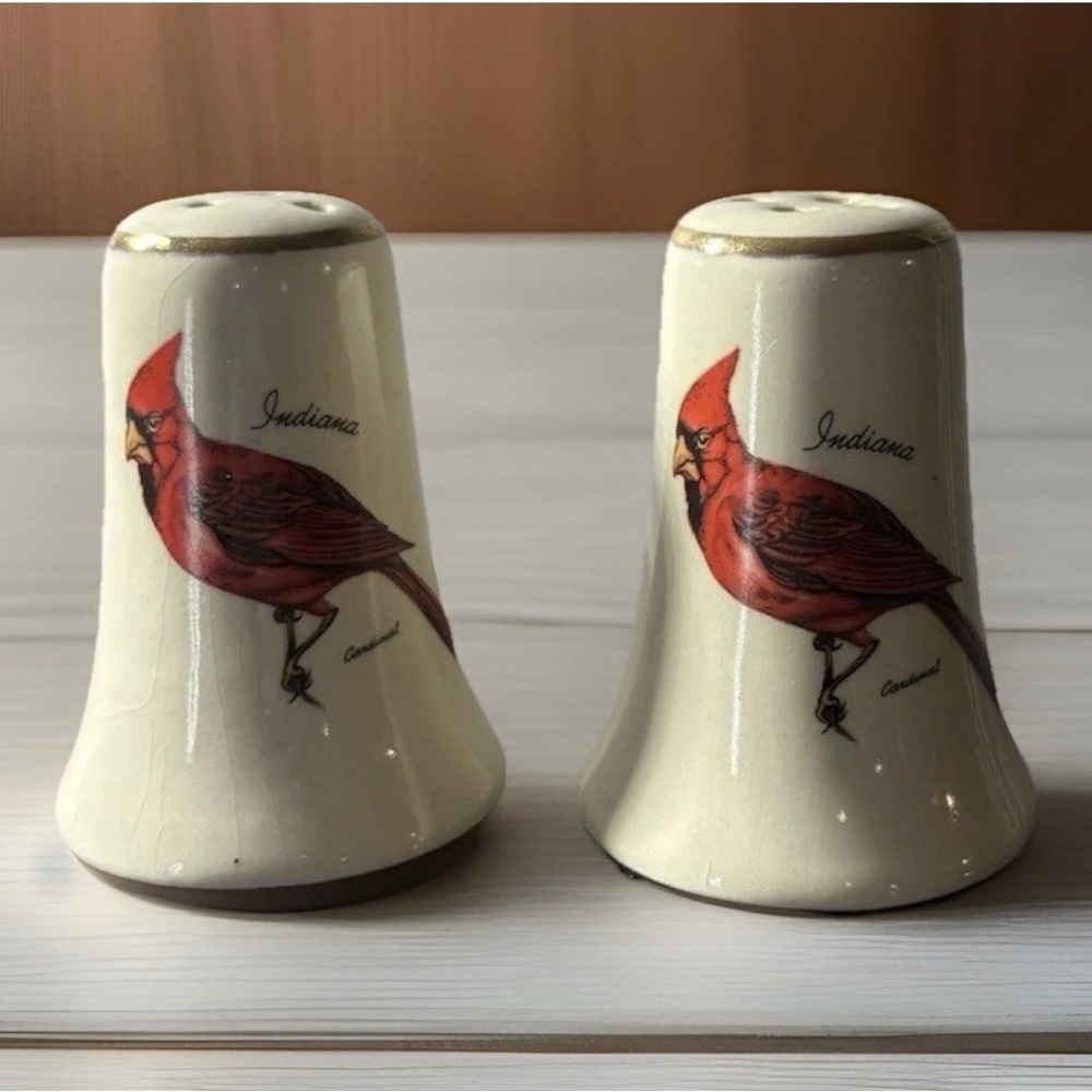 Vintage Indiana Souvenir Salt Pepper Shaker Set State Bird Cardinal Made in USA